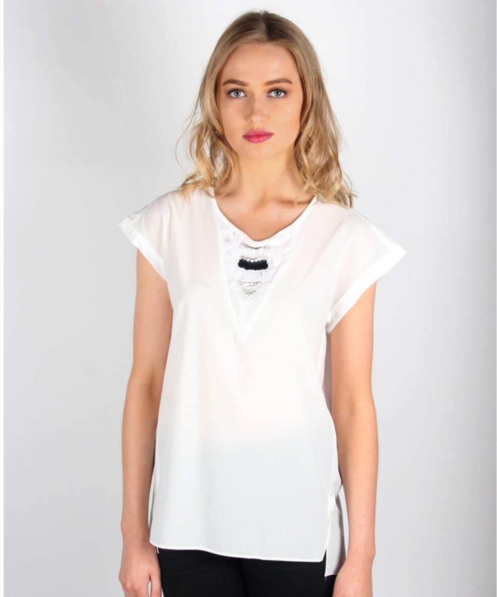 Alternative view of White Embellished Front Top