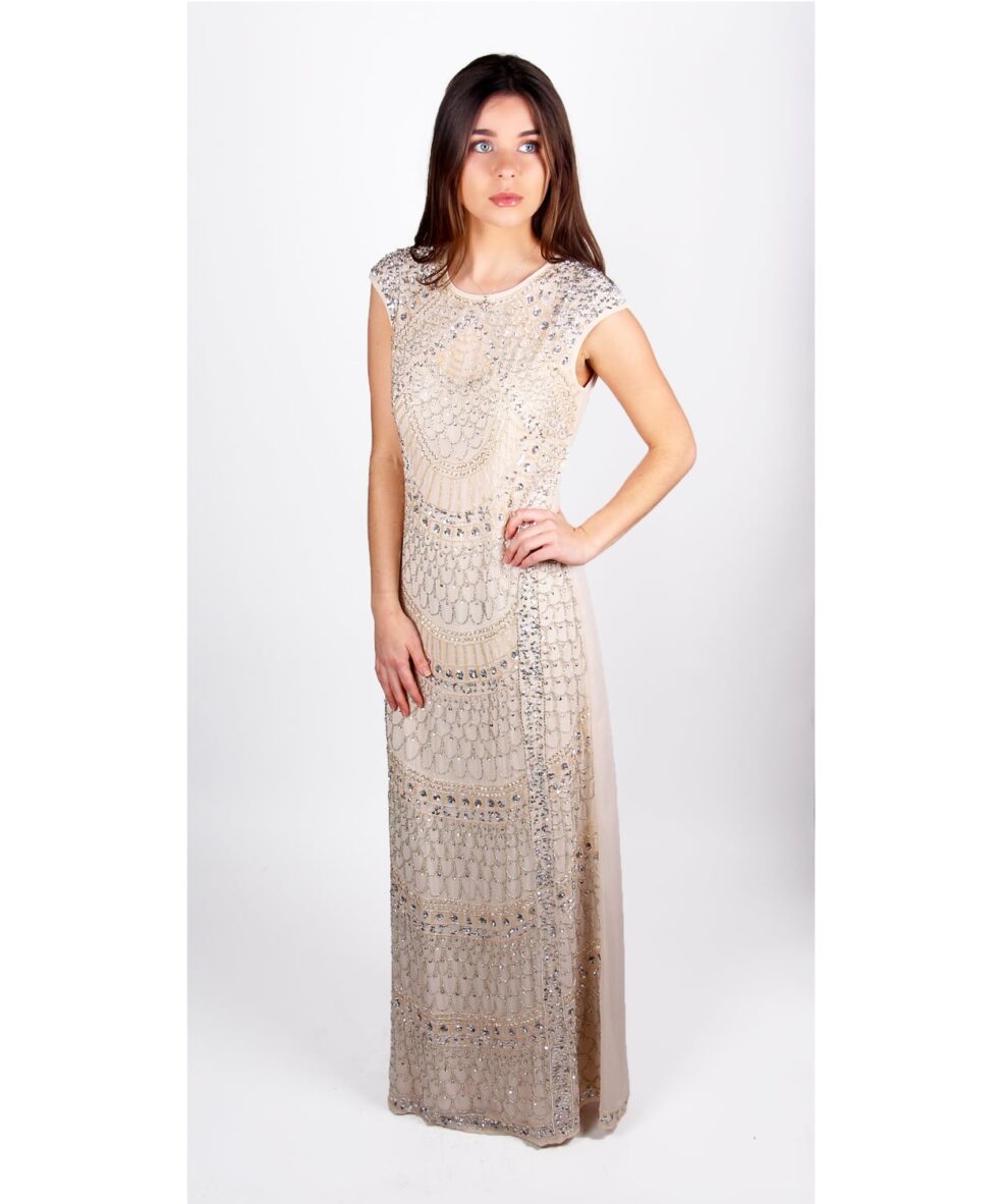 Alila Taupe Sequin Gown by Lace & Beads.