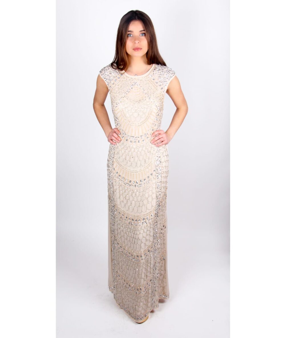 Alila Taupe Sequin Gown by Lace & Beads.