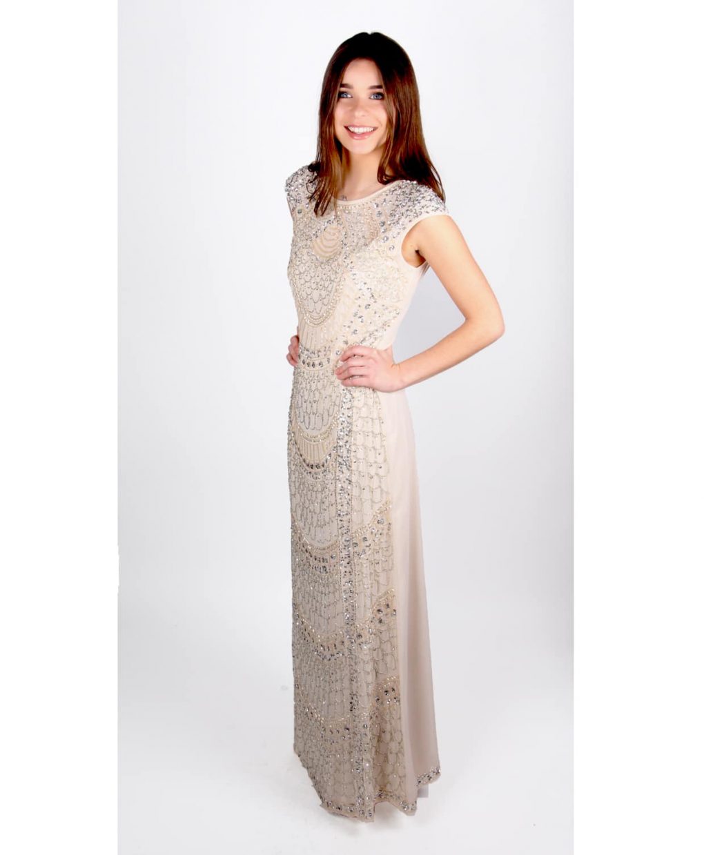 Alila Taupe Sequin Gown by Lace & Beads.
