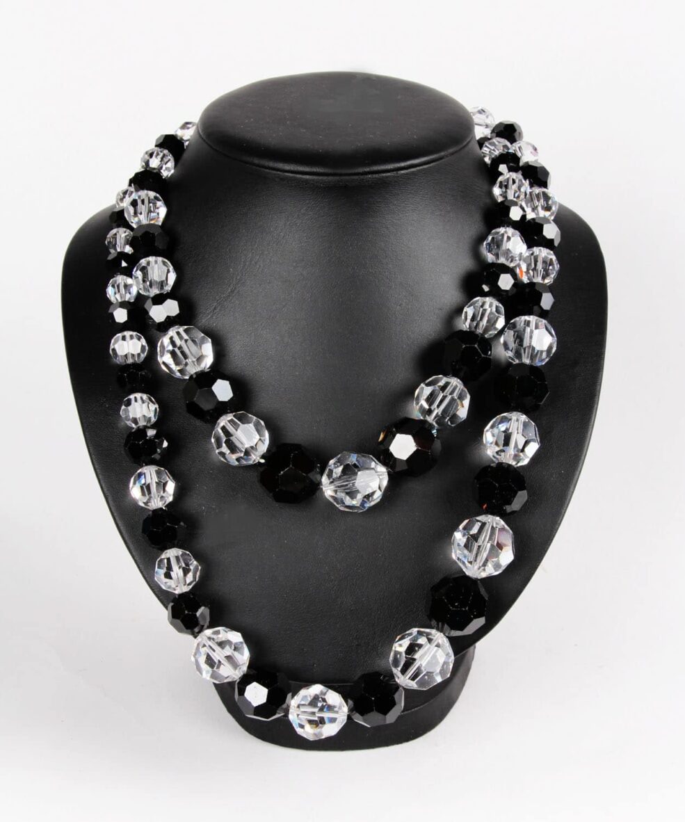 Otazu long black and clear Swarovski large Swarovski crystal necklace