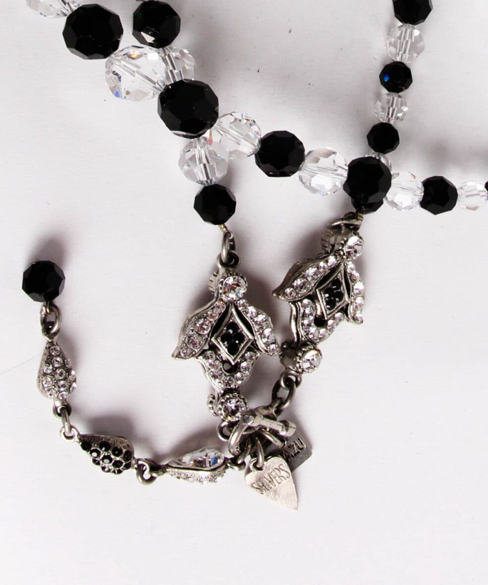Otazu long black and clear Swarovski large Swarovski crystal necklace