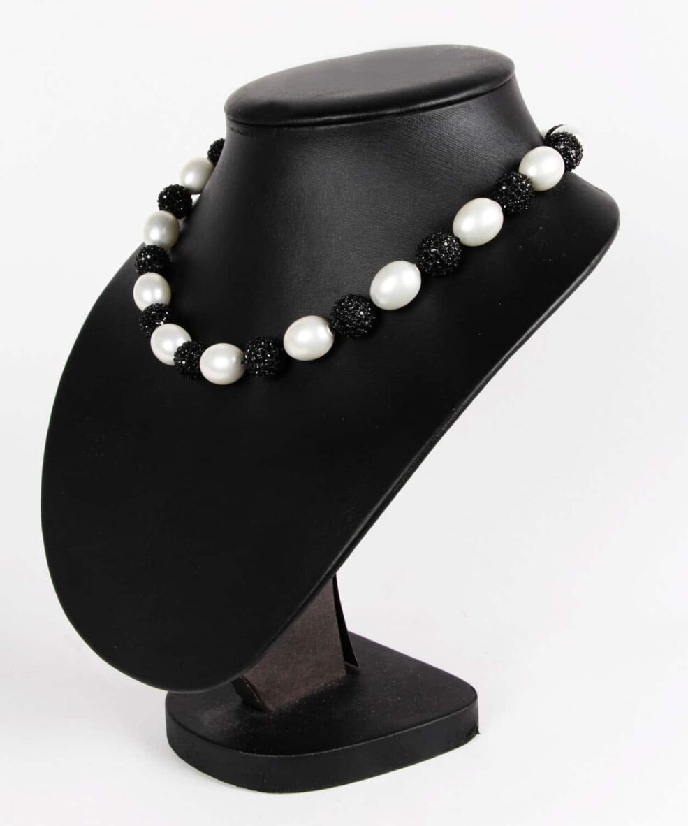 Pearl and black Swarovksi necklace
