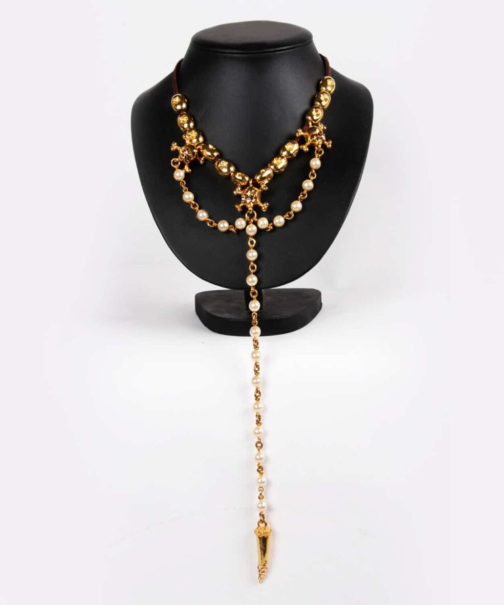 Alila Otazu Gold Skull Long Rosary Necklace