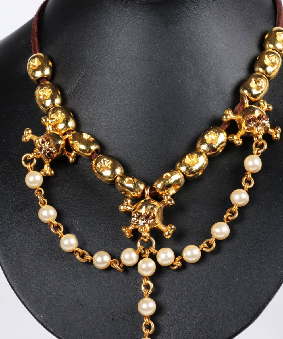 Alila Otazu Gold Skull Long Rosary Necklace