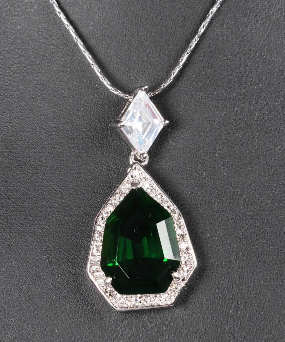 Alternative view of Emerald Pendant with Cubic Zirconia Gem