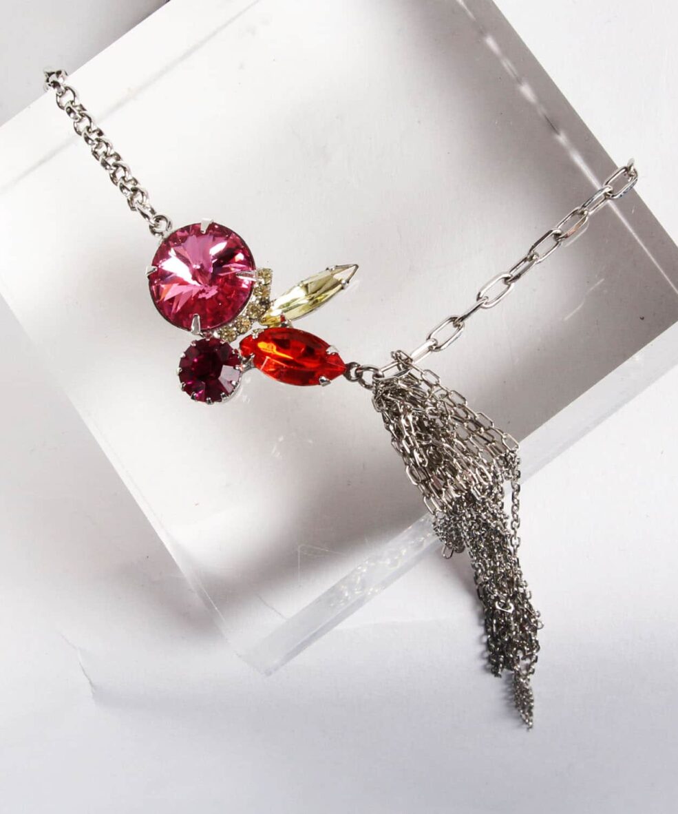 Contrasting Chains Pink Swarovski Necklace