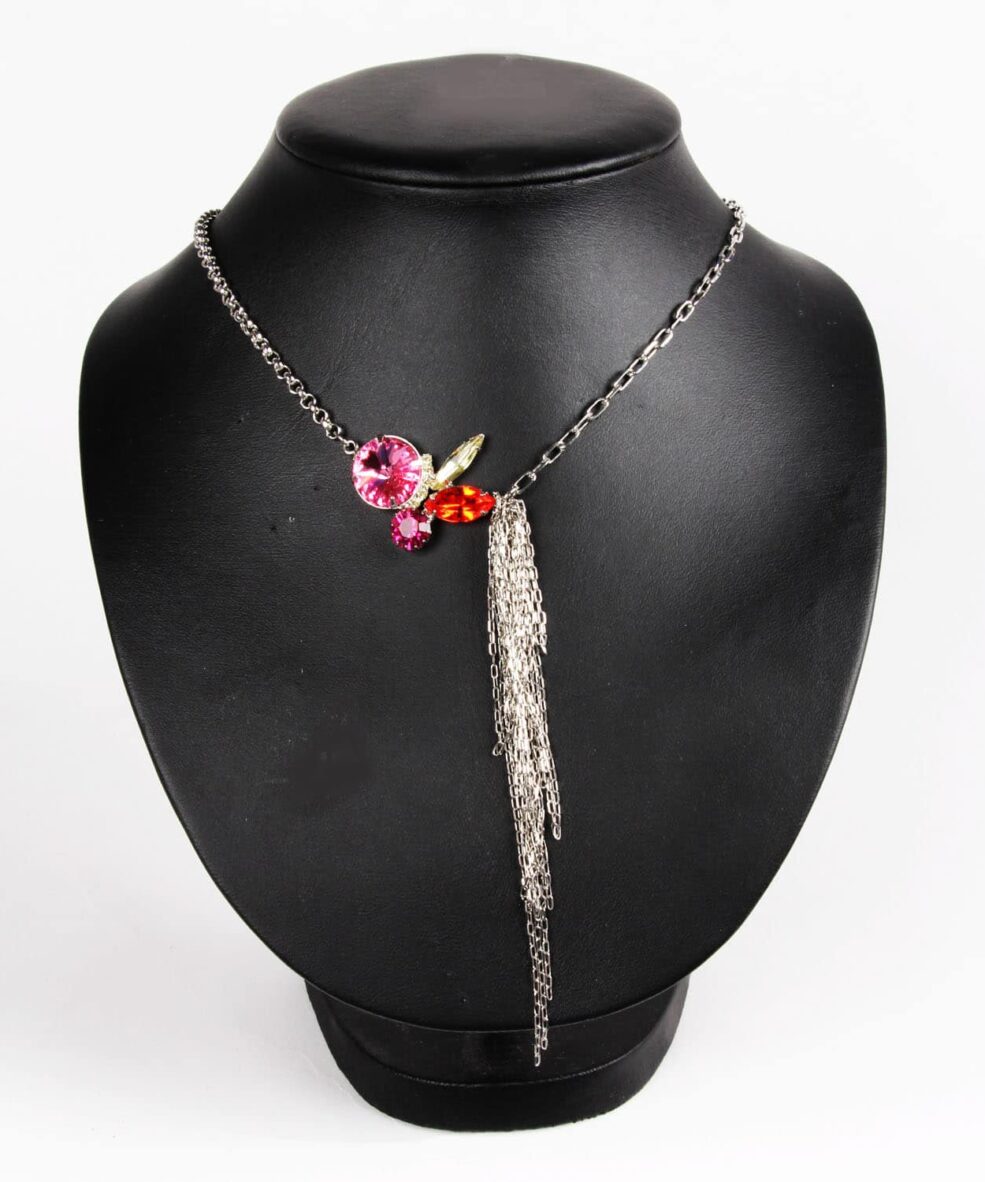 Contrasting Chains Pink Swarovski Necklace