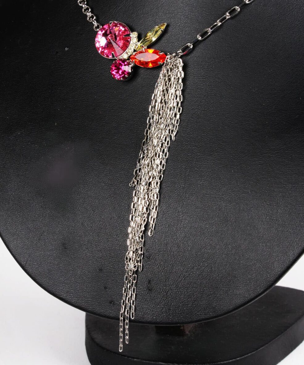 Contrasting Chains Pink Swarovski Necklace