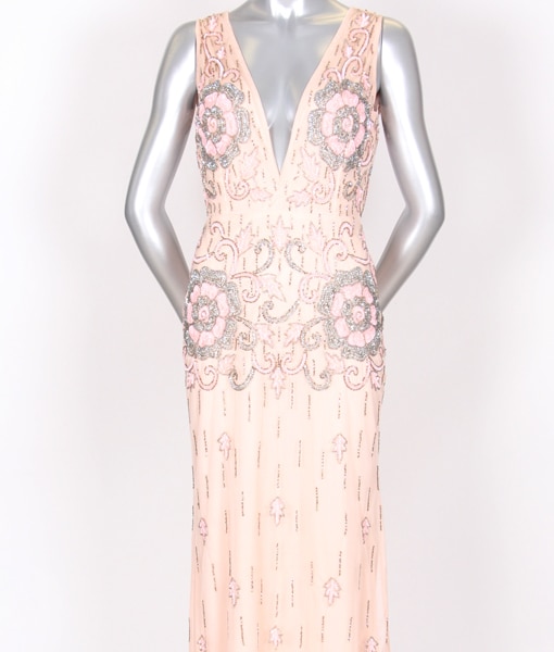 blush pink sequin lace maxi dress