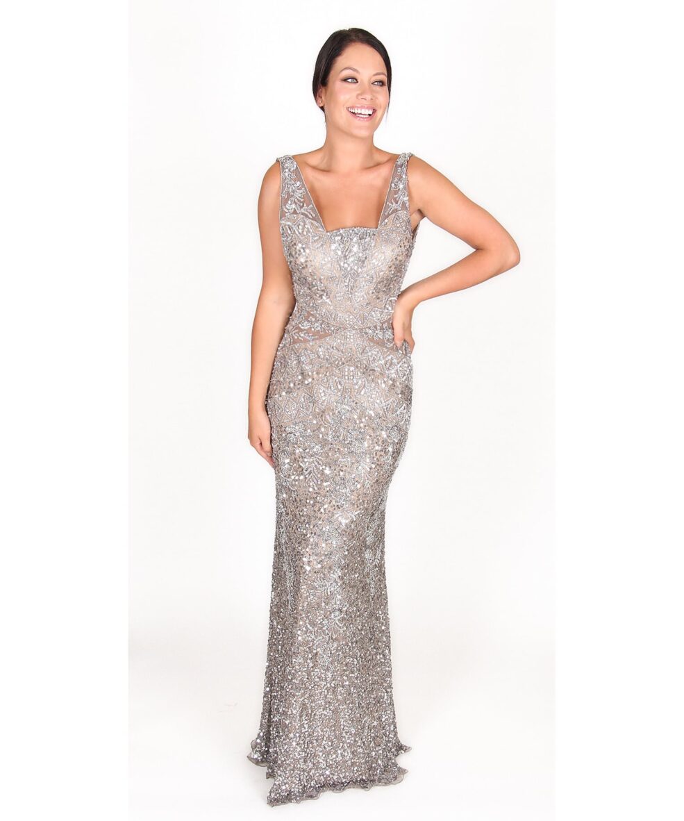 Alila Boutique Silver Sequin Gown by Scala