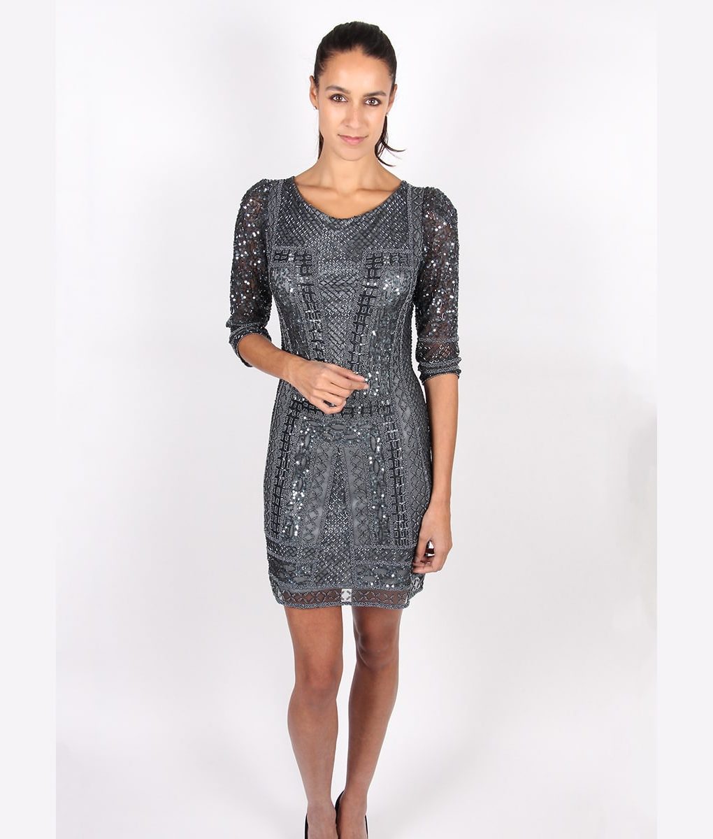 Scala Long Sleeved Charcoal Sequin Dress - Alila