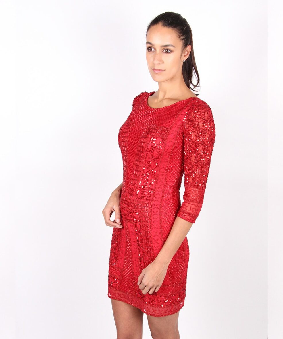 Alila-Red-Long-sleeve-Sequin-cocktail-dress-by-Scala