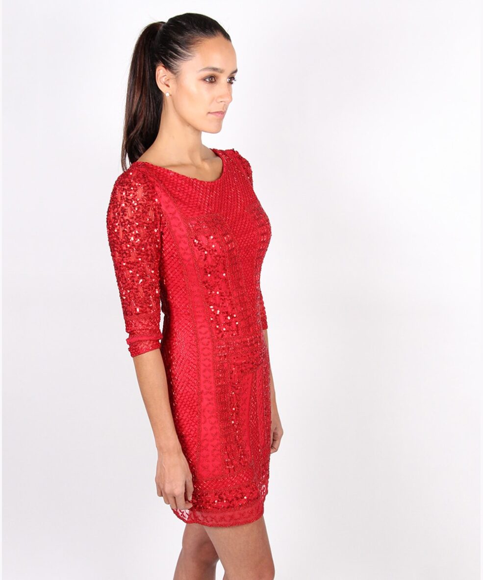 Alila-Red-Long-sleeve-Sequin-mini-dress-by-Scala-side