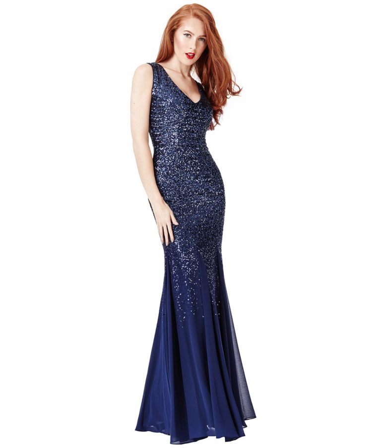 City Goddess - Navy Sequins & Chiffon Gown