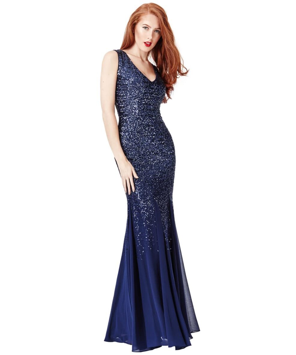 City Goddess - Navy Sequins & Chiffon Gown