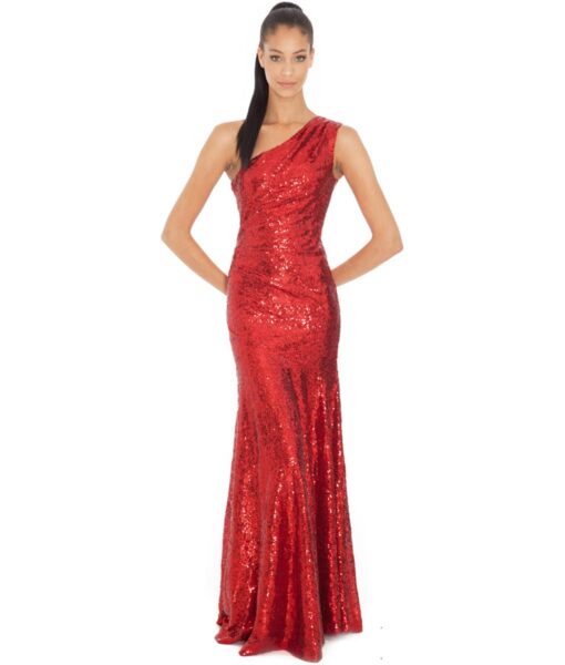 City Goddess - Red One - Shoulder Sequins Gown