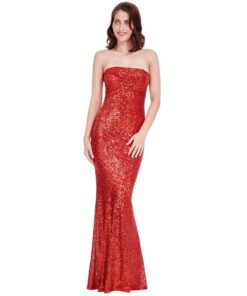 City Goddess - Red Strapless Sequin Gown