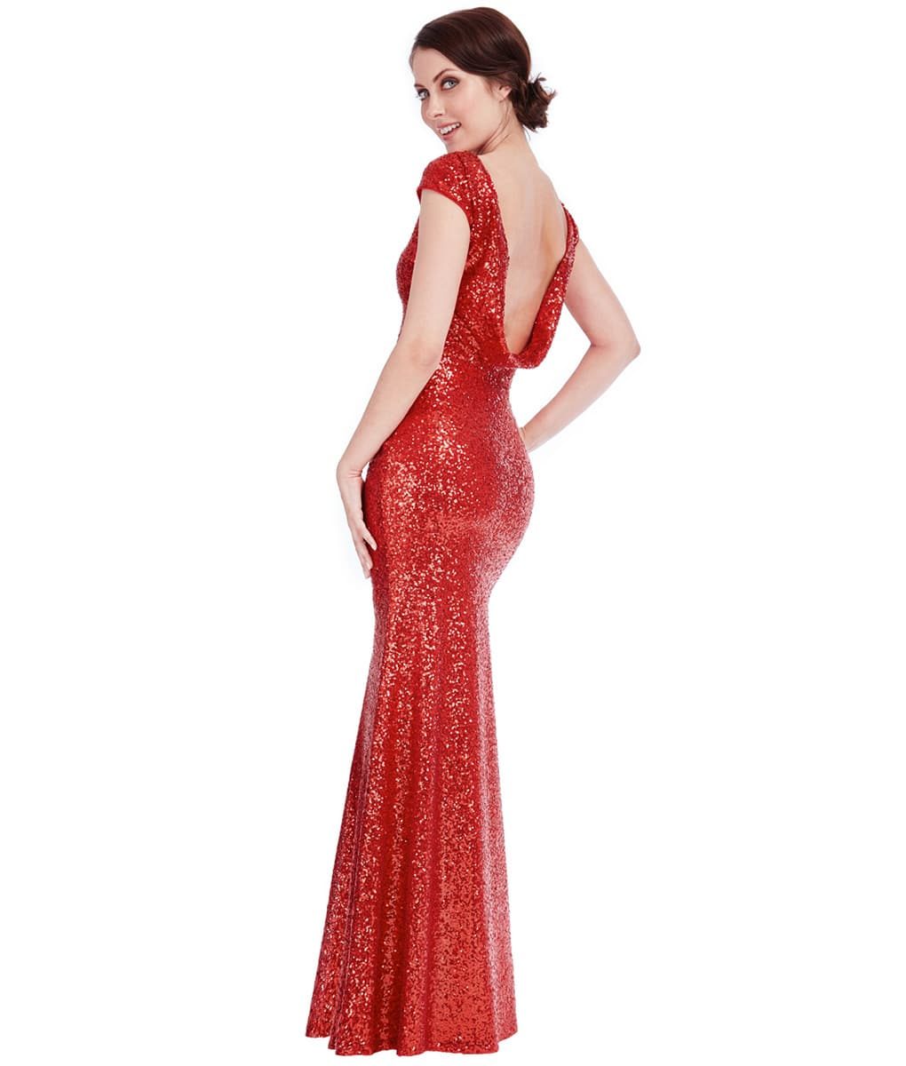 City Goddess - Red Sequin Cowl Neck Gown