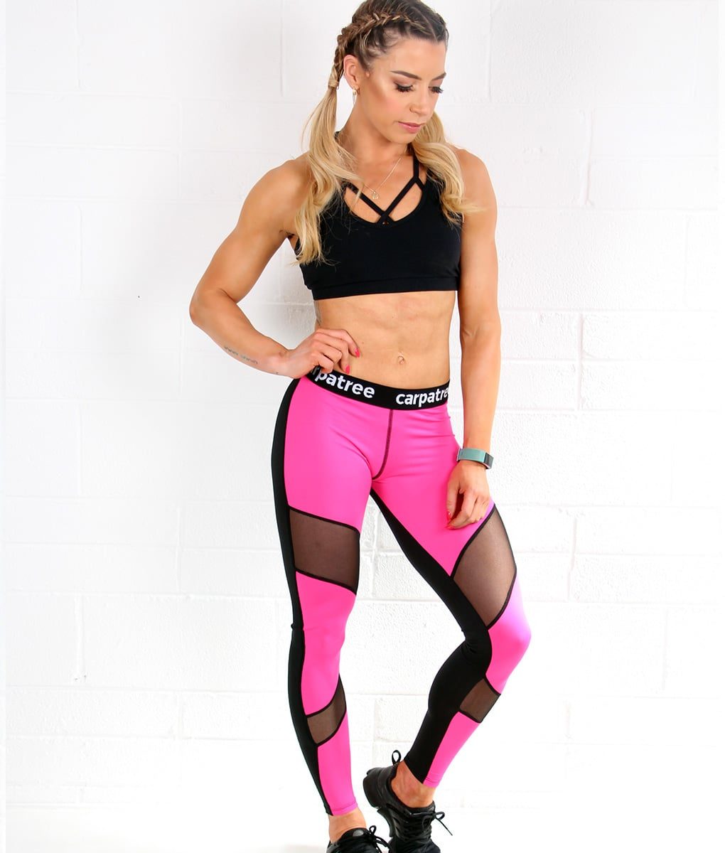 Alila Active Hot Pink Workout Leggings with Double Mesh Detail