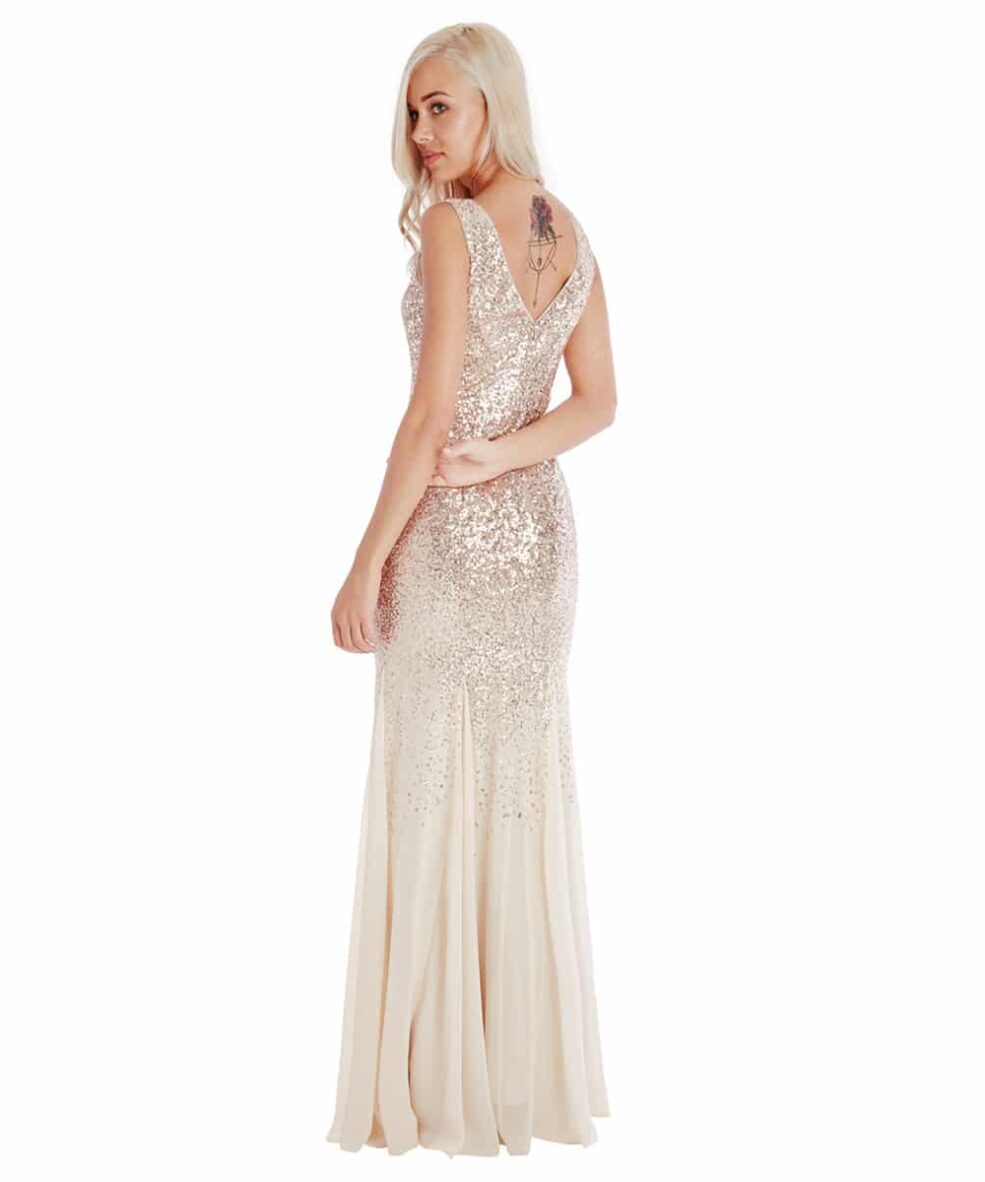 Alila Boutique Champagne v neck gown