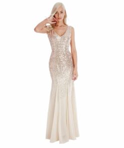 Alila Boutique Champagne v neck gown