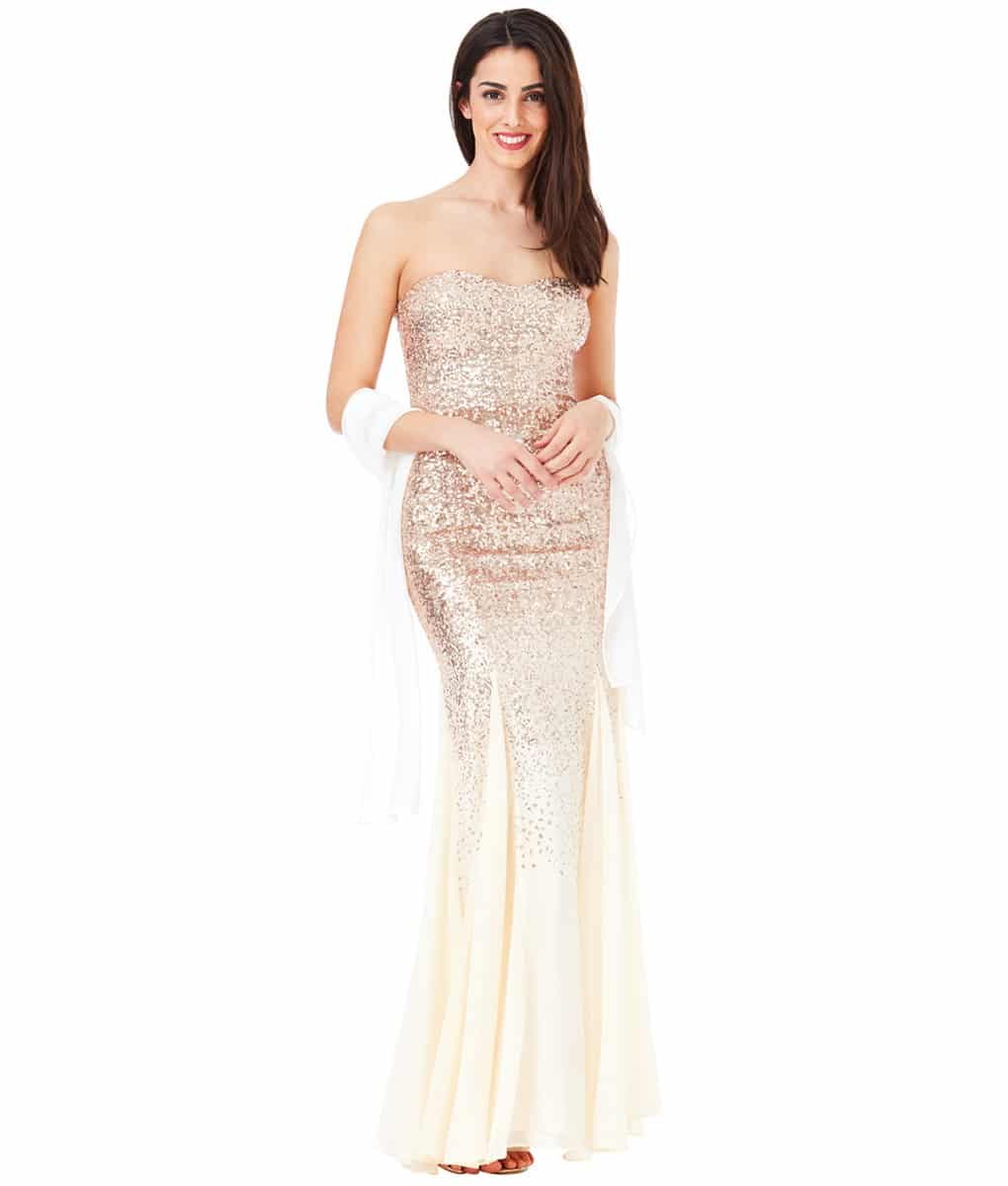 Alila Boutique Champagne Sequins Strapless Dress