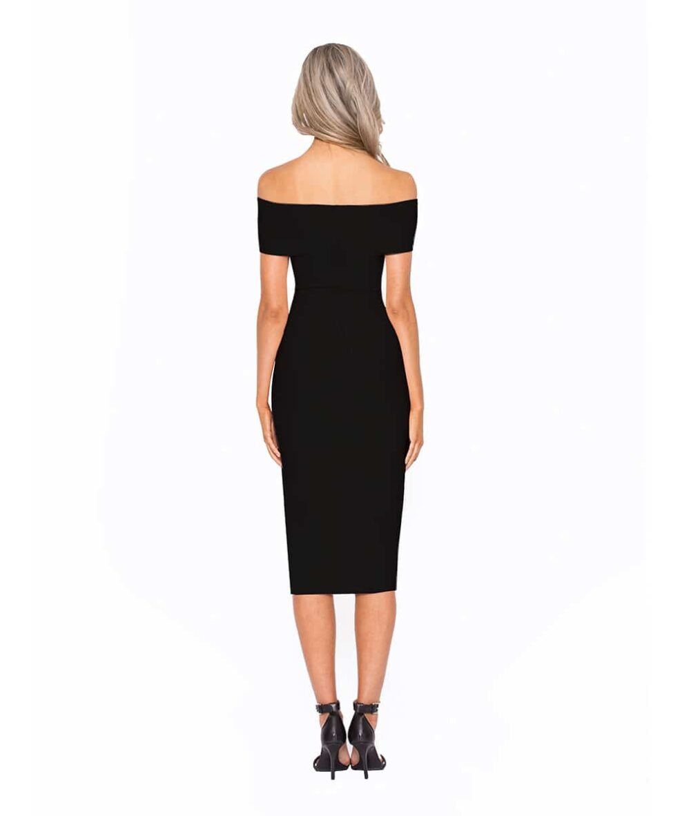 Alila Boutique Black Bardot Bodycon Midi dress