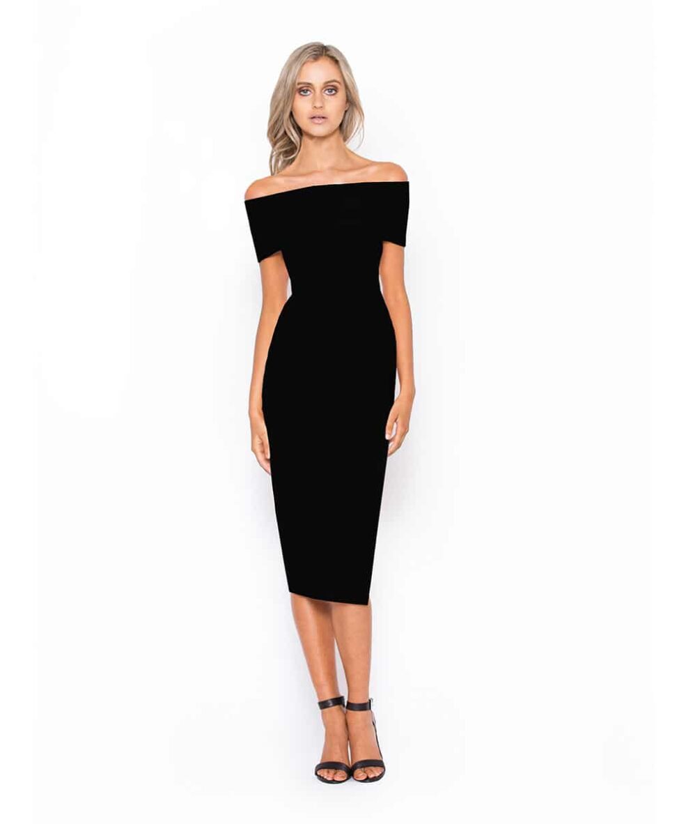Alila Boutique Black Bardot Bodycon Midi dress