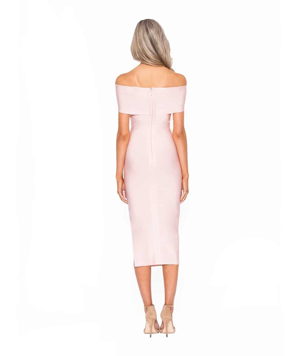 Alila Boutique Blush Bardot Bodycon Midi dress