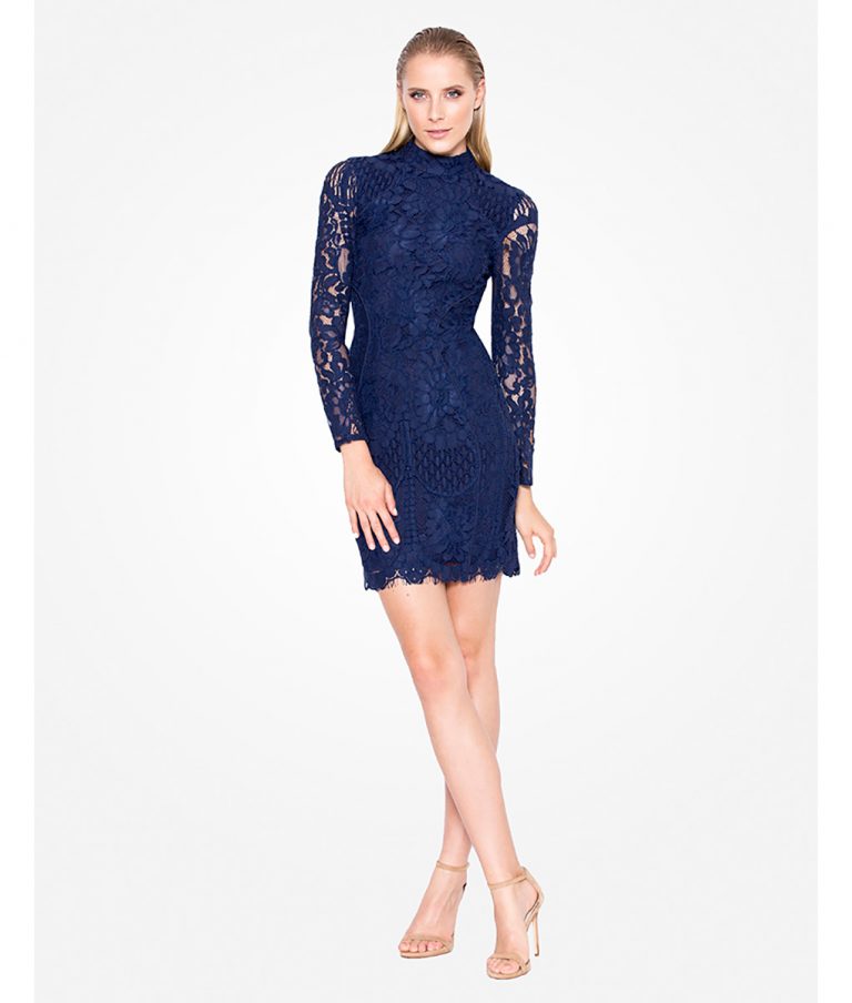 Lumier By Bariano Navy Lace Long Sleeved Dress - Alila