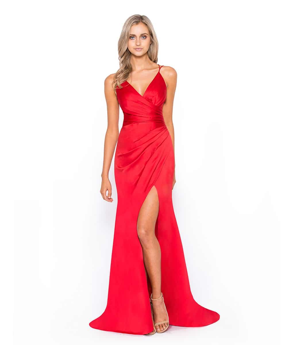 Red Satin Gown Alila Boutique
