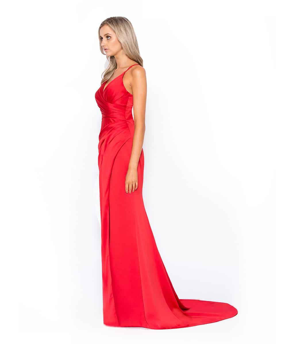 Bariano Red Silk Lace – Up Back Gown - Alila