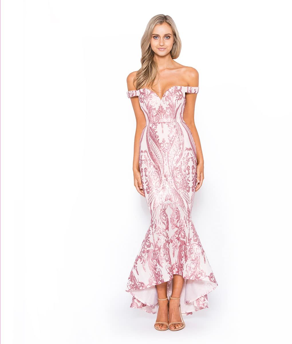 Alila Boutique Blush Dipped Hem Gown