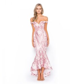 Alila Boutique Blush Dipped Hem Gown
