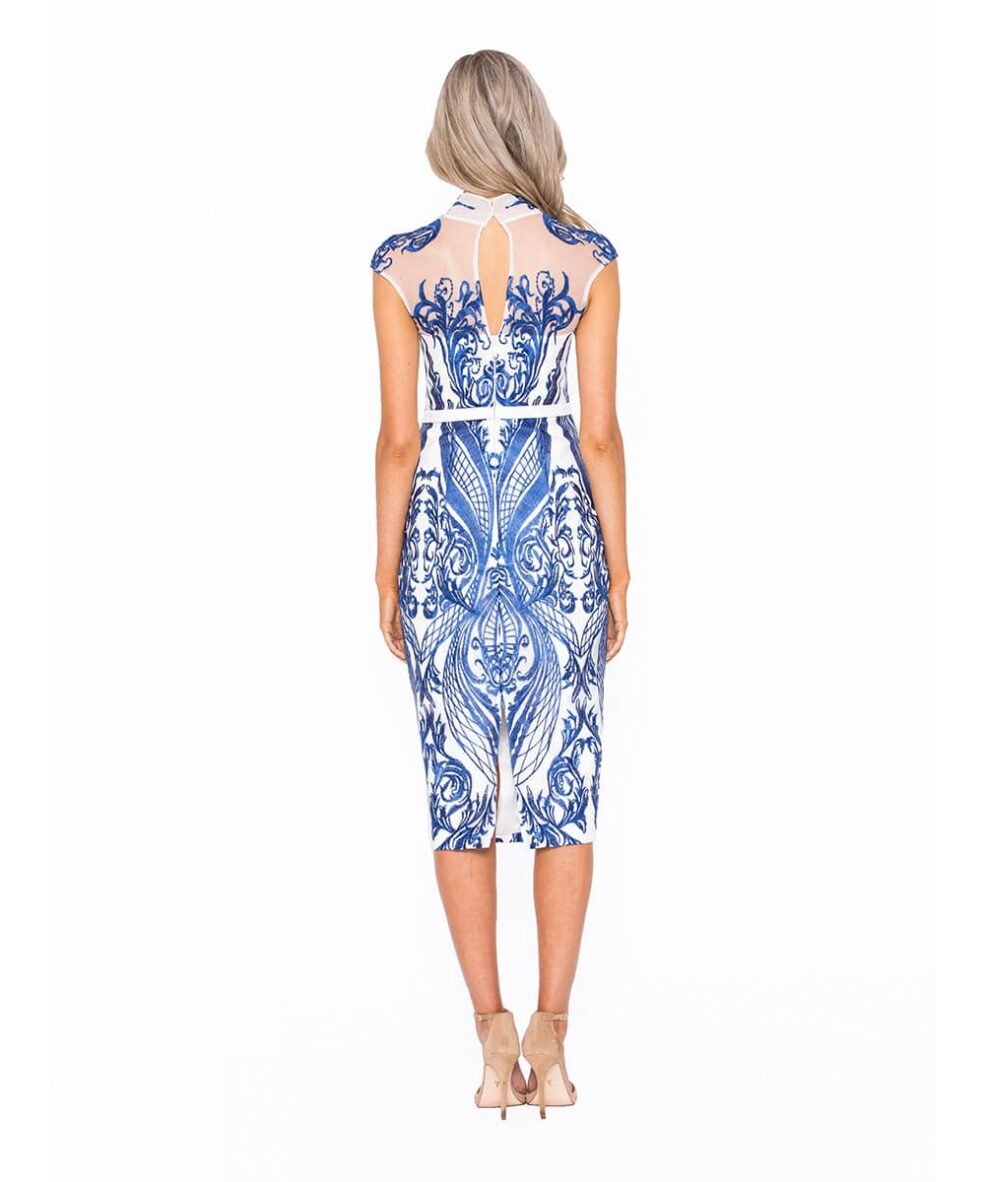 White & Cobalt Midi Lace Dress Alila Boutique