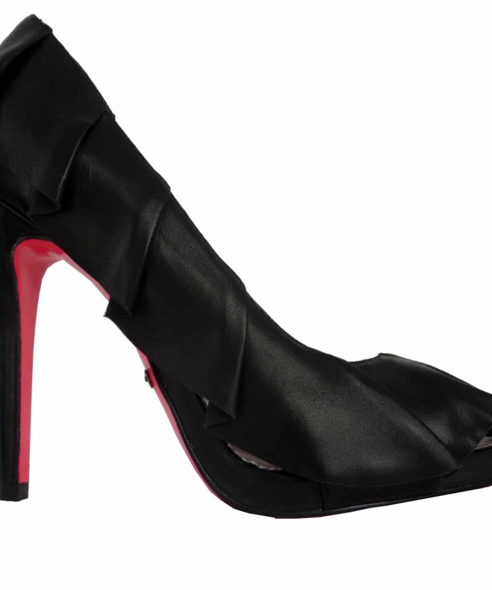 Alternative view of Suecomma Bonnie - Black Leather open toe with ruffle detail