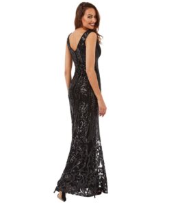 Alila Black V Neck Sequins Gown