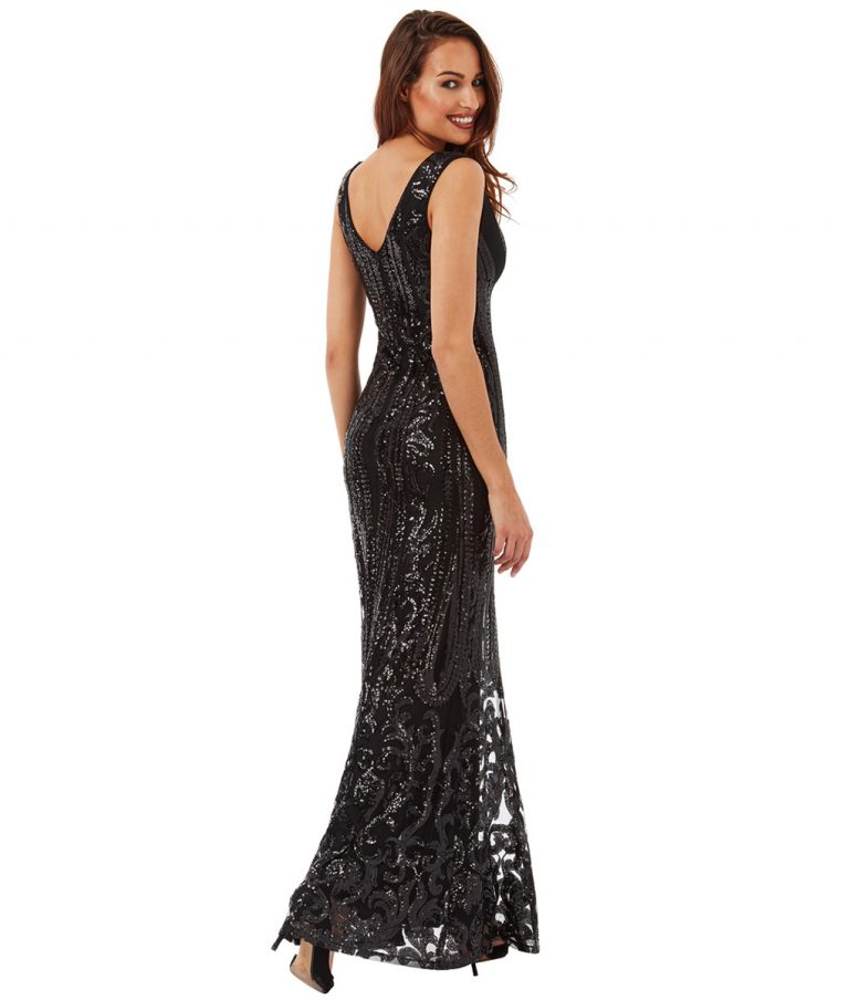 Alila Black V Neck Sequins Gown