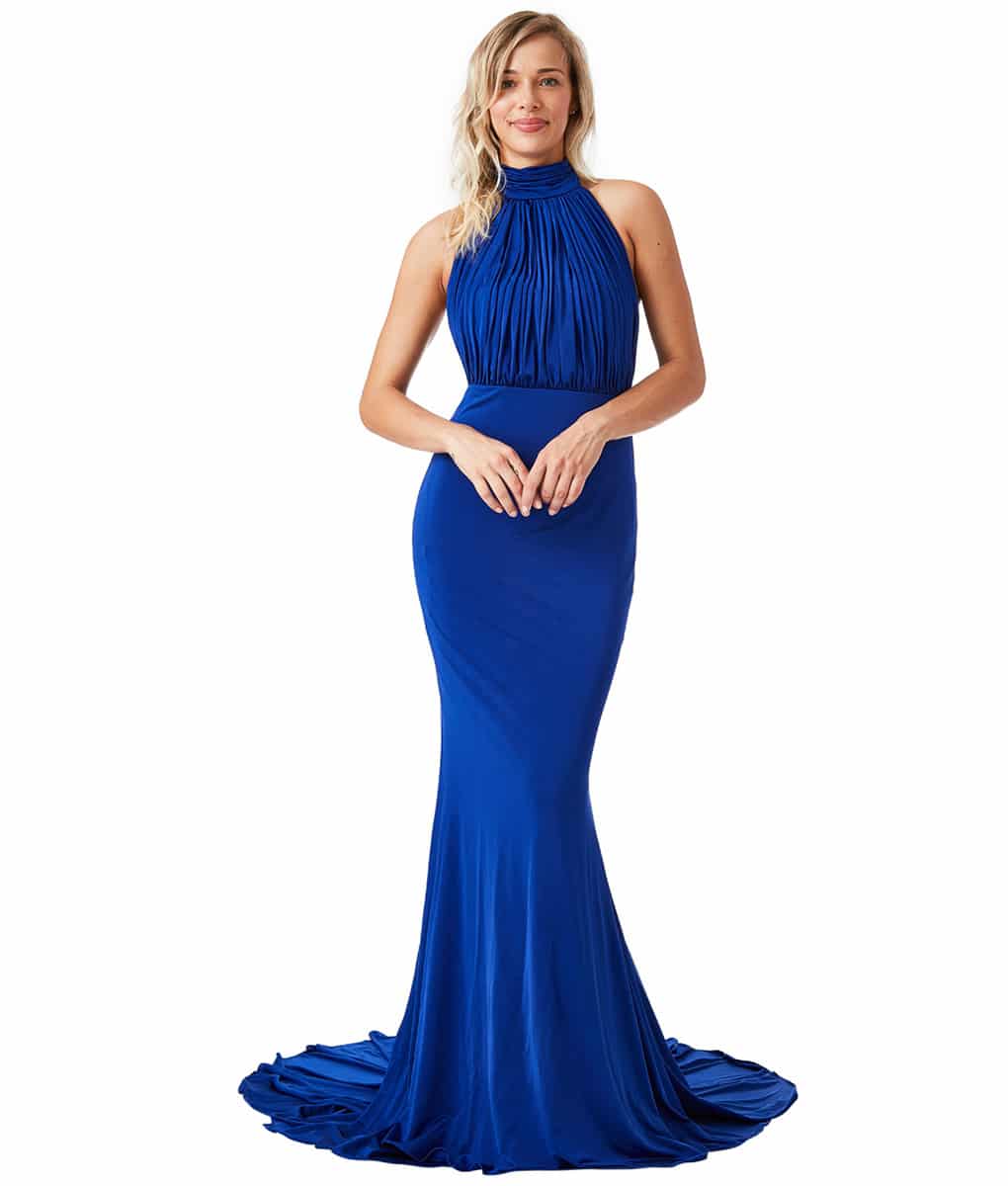 City Goddess – Blue High-Neck Backless Gown - Alila