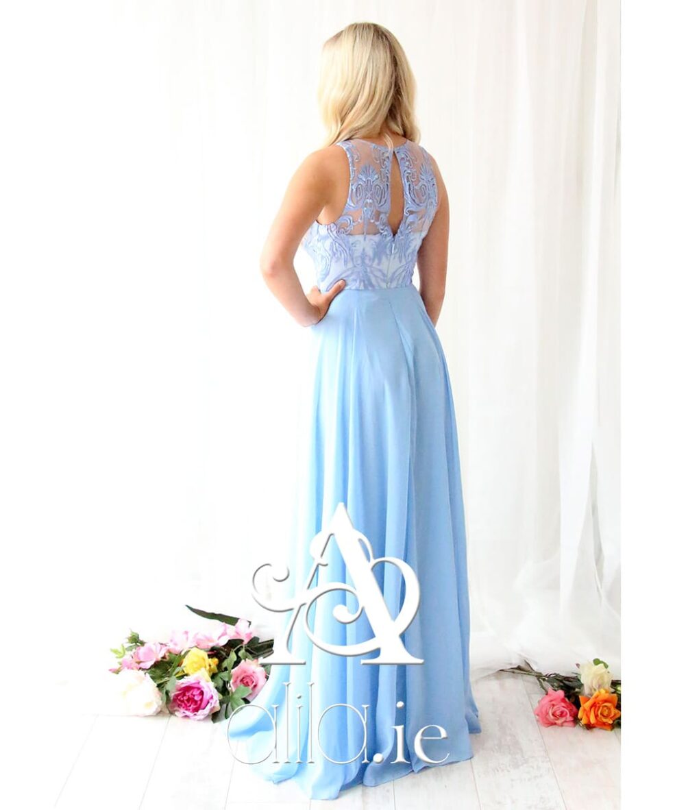 Alila sky blue chiffon lace gown