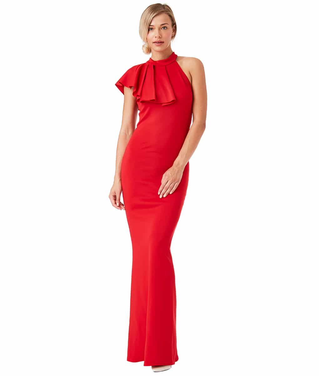 Buy Orange Chiffon Halter Asymmetric Ruffle Dress For Women by Deme by  Gabriella Online at Aza Fashions.