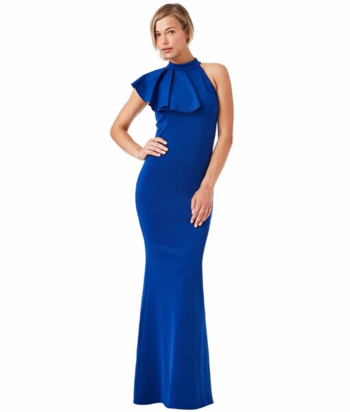 City Goddess - Sapphire Ruffle Collar Gown - Alila
