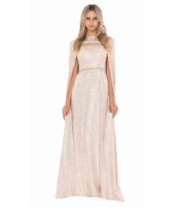 Alila-champagne-sequin-cape-and-gown-Bariano