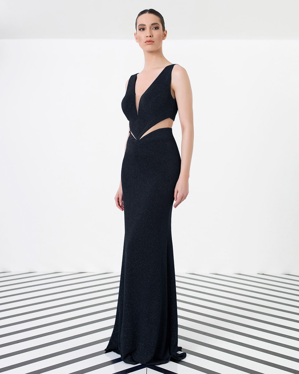 City Goddess - Black Shimmer Cut Out Gown - Alila Boutique