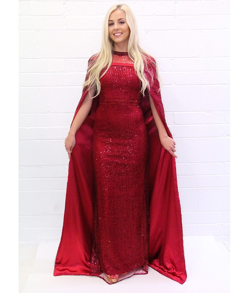 Alila-red-sequin-cape-gown-Bariano