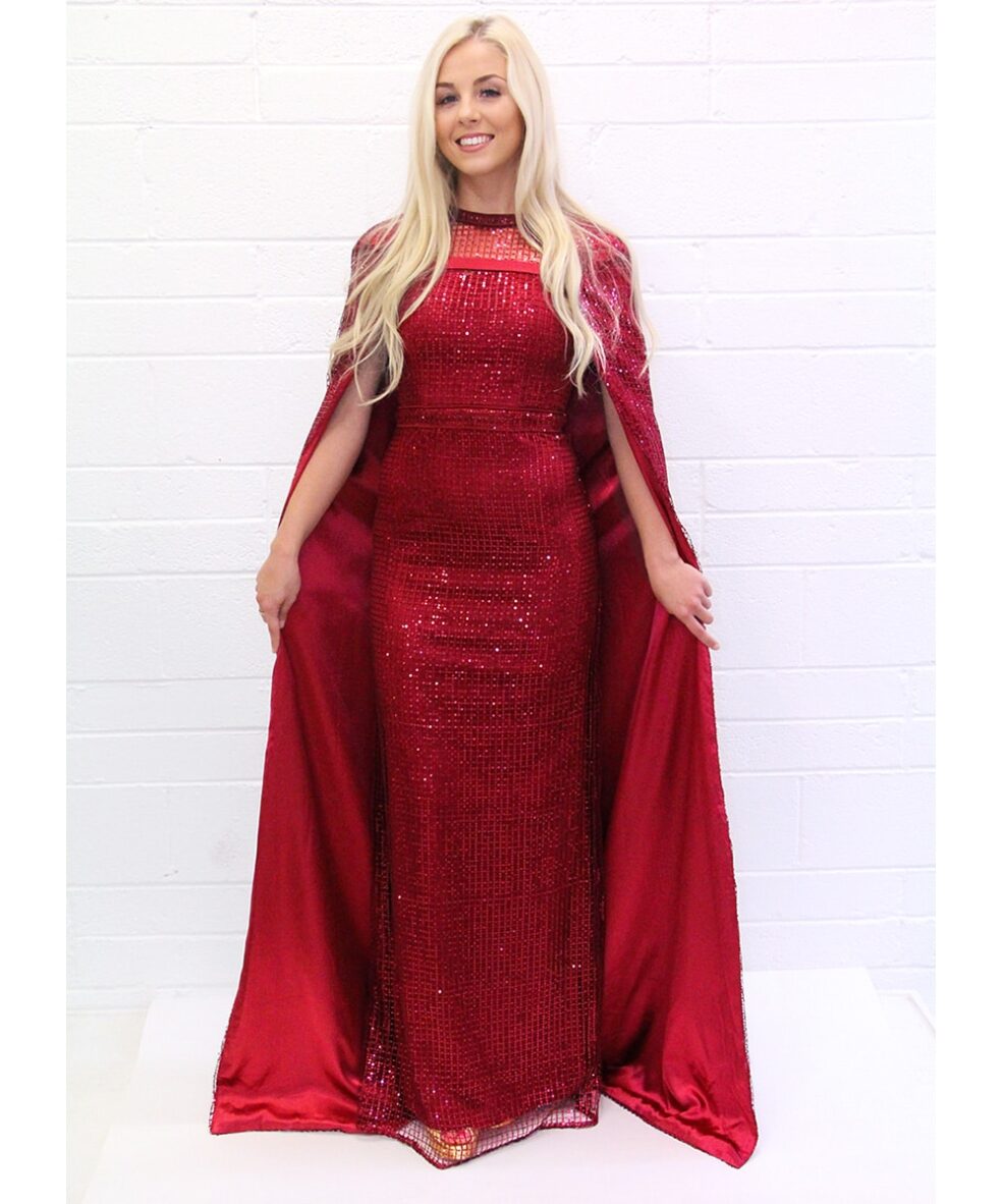 Alila-red-sequin-cape-gown-Bariano