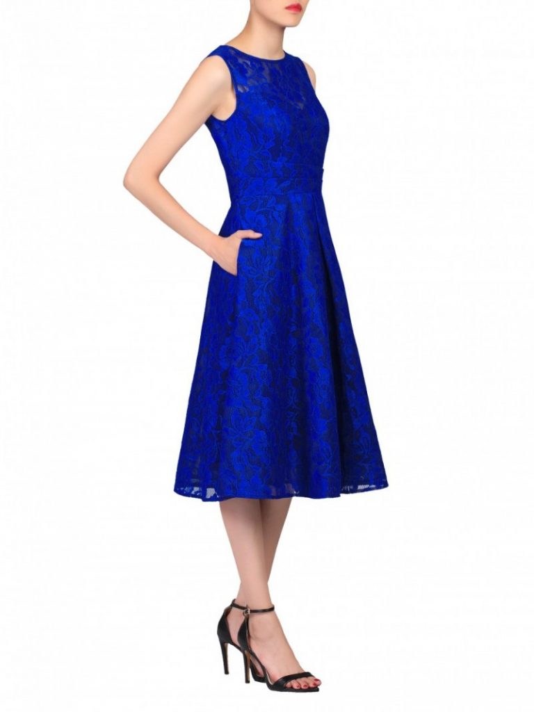 Jolie Moi Electric Blue Fit and Flare Lace Dress - Alila
