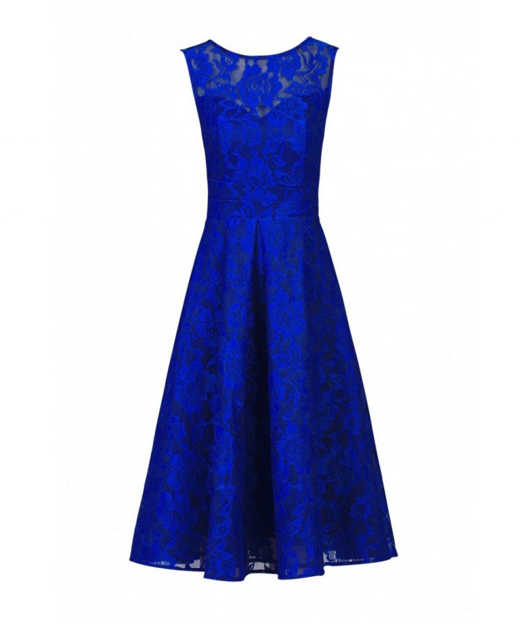 Jolie Moi Electric Blue Fit and Flare Lace Dress - Alila