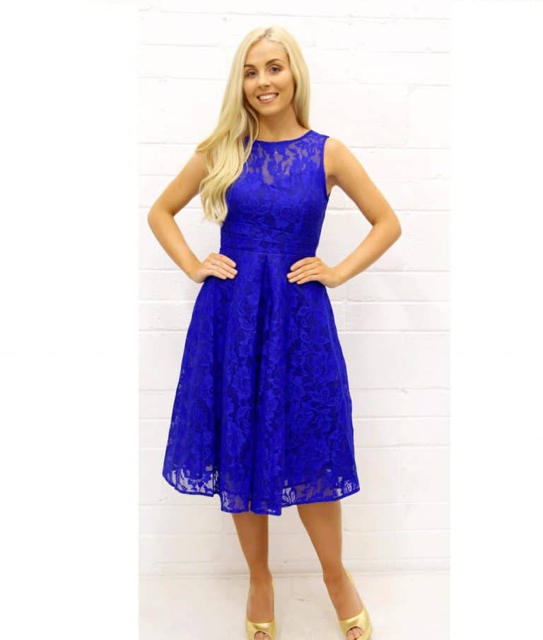 jolie moi duck egg blue lace dress